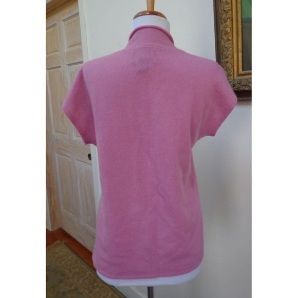 NWOT- CYNTHIA ROWLEY Pink 100% Cashmere Short Sleeve Tie-Front Cardigan -Size M - Picture 5 of 6
